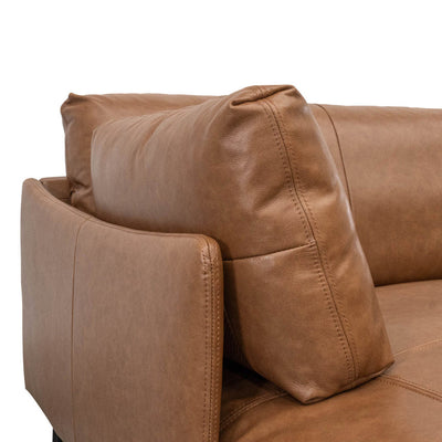 4 Seater Left Chaise Leather Sofa - Caramel Brown