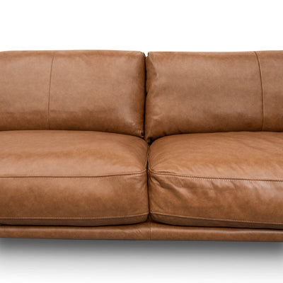 4 Seater Left Chaise Leather Sofa - Caramel Brown