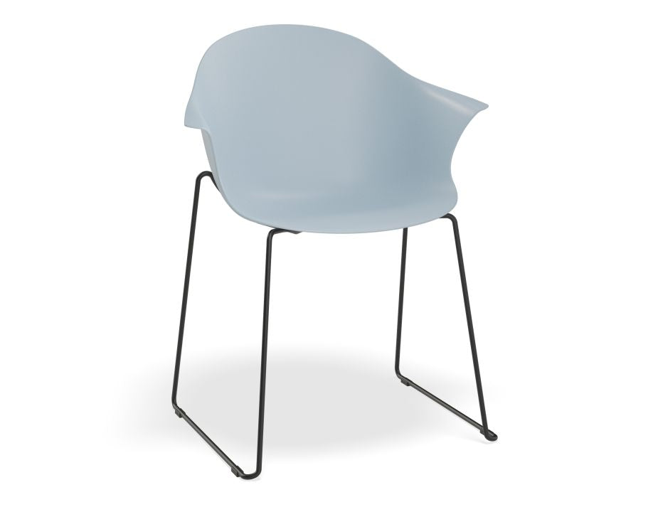 Pebble Armchair Pale Blue with Shell Seat - Sled Base with Black Legs