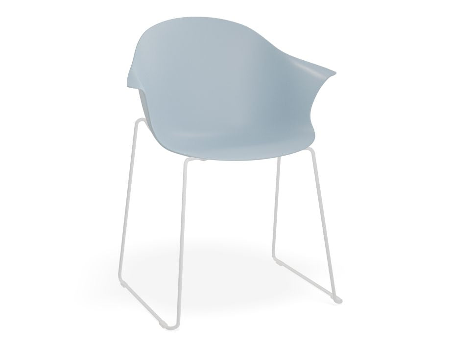 Pebble Armchair Pale Blue with Shell Seat - 4 Post Base with White Legs