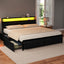 Metal Bed Frame King Size Storage Headboard Charge Station LED 4 Drawers