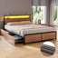 Artiss Metal Bed Frame Queen Size with 2-Tier Storage Headboard Metal Platform with 4 Storage Drawers Built in Charging Station & LED Noise-Free/Metal Support/No Box Spring Needed Vintage Brown