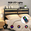 Bed Frame Queen Size LED Metal Bed Base with Charging Station
