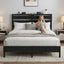 Bed Frame Queen Size LED Metal Bed Base with Charging Station