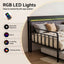 Bed Frame Double LED Metal Trundle Daybed with Charging Station TURN