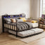 Bed Frame Double LED Metal Trundle Daybed with Charging Station TURN