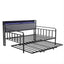 Bed Frame King Single LED Metal Trundle Daybed with Charging Station TURN
