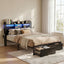 Bed Frame Double with Charging Station Storage Organizer Drawers LED ZAC