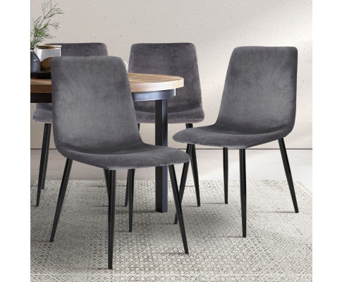 Artiss Dining Chairs Grey Velvet Set of 4 Lindsay