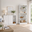 Modern White Storage Cabinet Set – LED Display Bookshelf & Sideboard Buffet for Living Room
