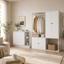 White Wardrobe and Sideboard Cabinet Set with Open Storage – Modern Home Organisation