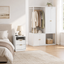 White Wardrobe and White Bedside Table with USB Charging Station Set
