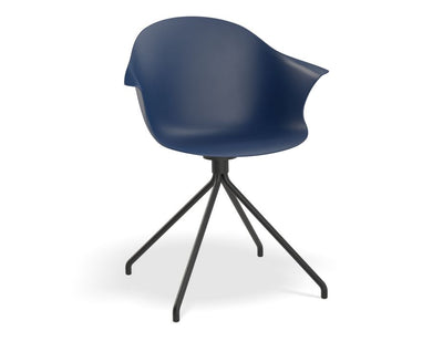 Pebble Armchair Navy Blue with Shell Seat - 4 Post Base with White Legs