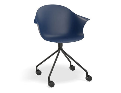 Pebble Armchair Navy Blue with Shell Seat - Sled Base with Black Legs