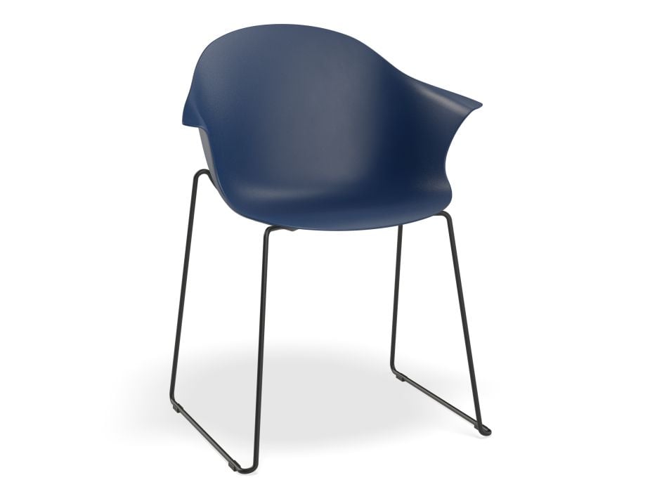 Pebble Armchair Navy Blue with Shell Seat - Sled Base with White Legs