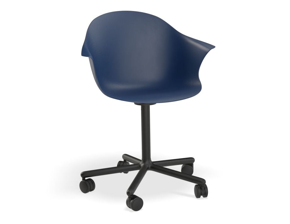 Pebble Armchair Navy Blue with Shell Seat - Pyramid Fixed Base with Castors