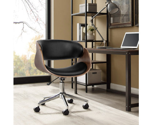 Artiss Wooden Office Chair Leather Seat Black