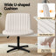 Artiss Criss Cross Chair No Wheels Fabric Wide Cross Legged Office Desk Vanity Chair Armless, Height Adjustable, Swivel Home Office Chair for Home Computer Task, Beige