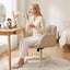 Artiss Cross Legged Office Chair PU Leather Swivel Vanity Chair Wide Seat Adjustable Arms Beige