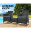 Gardeon 3PC Outdoor Bistro Set Patio Furniture Wicker Setting Chairs Table Cushion Black