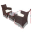 Gardeon 3PC Outdoor Bistro Set Patio Furniture Wicker Setting Chairs Table Cushion Brown