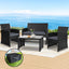 Gardeon 4 PCS Outdoor Lounge Setting Wicker Sofa Set Black Storage Cover