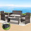 Gardeon 4 PCS Outdoor Lounge Setting Wicker Sofa Set Grey Storage Cover