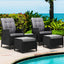 Gardeon 5PC Recliner Chairs Table Sun lounge Wicker Outdoor Furniture Adjustable Black
