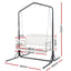 Gardeon Wooden 2-Seater Outdoor Swing Chair with Black Stand White Hanging Chair
