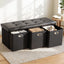Storage Ottoman with 3 Cube Drawers Foot Stool Rest Foldable Black