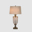 Bellevue Glass Nickel Lamp With White Linen Shade