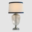 Charlotte Glass and Nickel Lamp with White Linen Shade (Navy Trim)