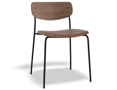 Rylie Chair - Padded Seat and American Walnut Backrest - Black Vegan Leather Seat