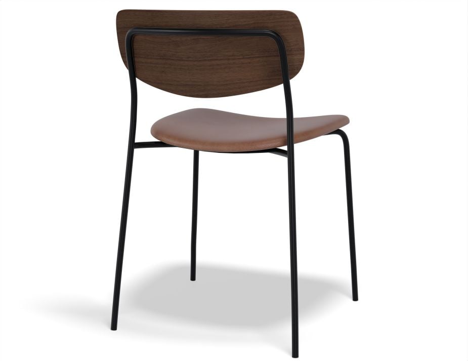 Rylie Chair - Padded Seat and American Walnut Backrest - Black Vegan Leather Seat