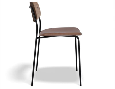 Rylie Chair - Padded Seat and American Walnut Backrest - Black Vegan Leather Seat