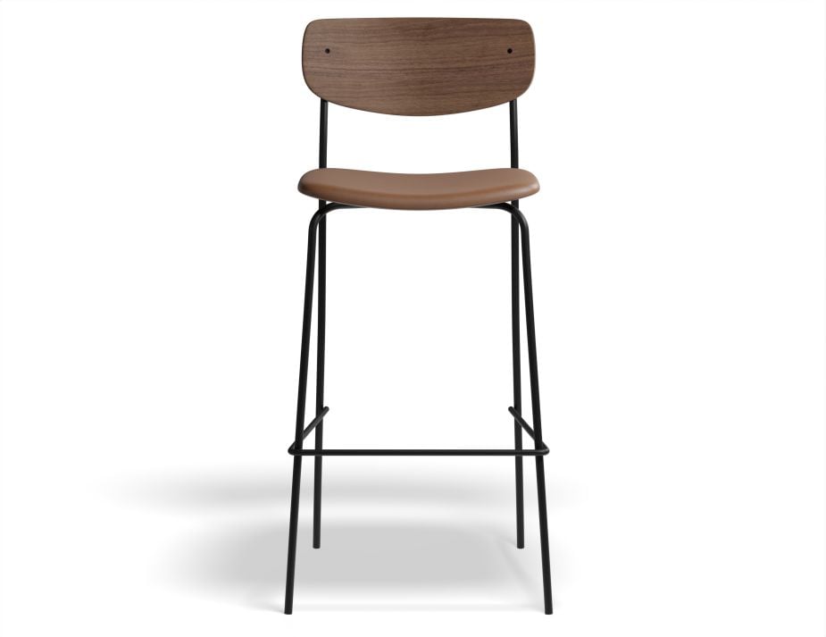 Rylie Stool - Padded Seat with Walnut Backrest - 65cm Kitchen Height - Black Vegan Leather Seat