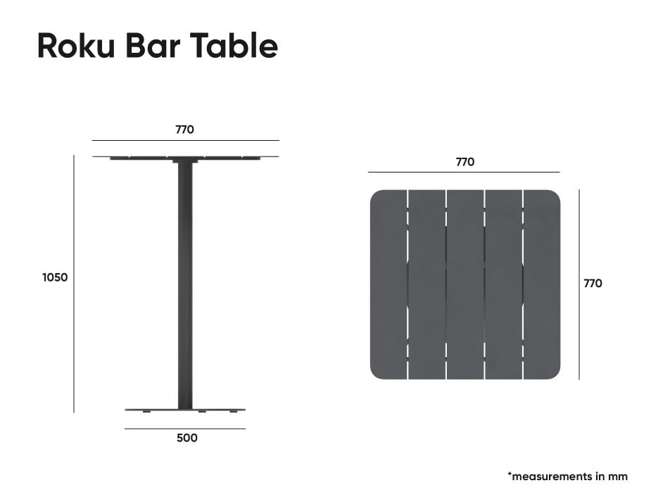 Roku High Bar Table - Outdoor - Charcoal - 75 x 75cm Table Top