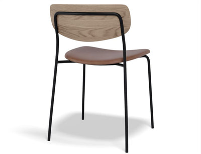 Rylie Chair - Padded Seat with Natural Backrest - Black Vegan Leather Seat