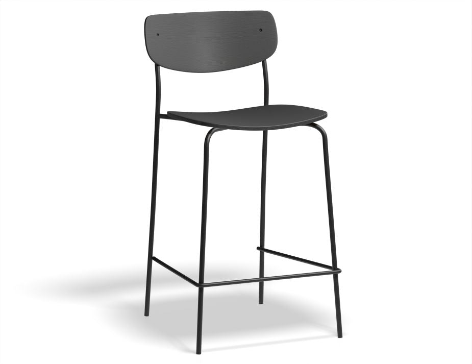 Rylie Stool - Black Stained Ash Seat and Backrest - 65cm Counter Kitchen Height