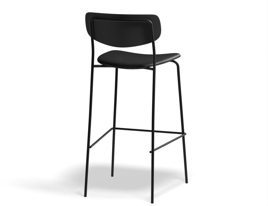 Rylie Stool - Padded Seat with Black Backrest - 65cm Kitchen Height - Grey Vegan Leather Seat