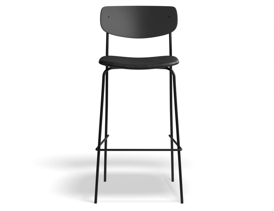 Rylie Stool - Padded Seat with Black Backrest - 65cm Kitchen Height - Black Vegan Leather Seat