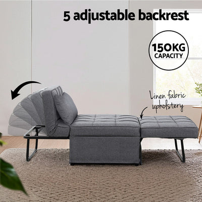 Artiss Sofa Bed Ottoman Pillow Folding Linen Grey Siyi