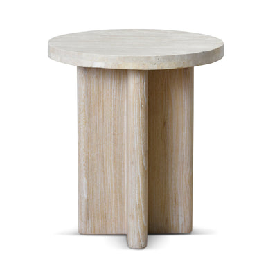 Travertine Marble Round Side Table - White Wash