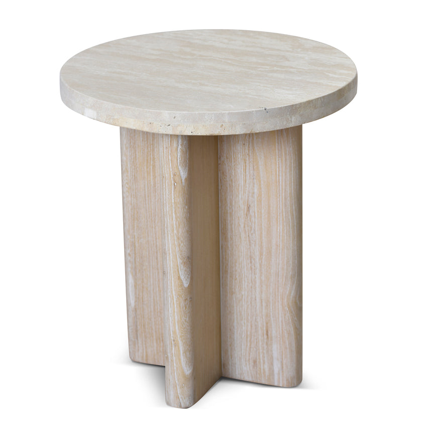 Travertine Marble Round Side Table - White Wash