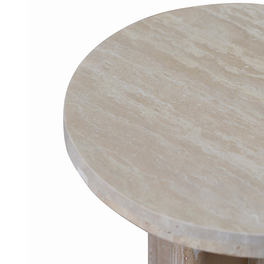 Travertine Marble Round Side Table - White Wash