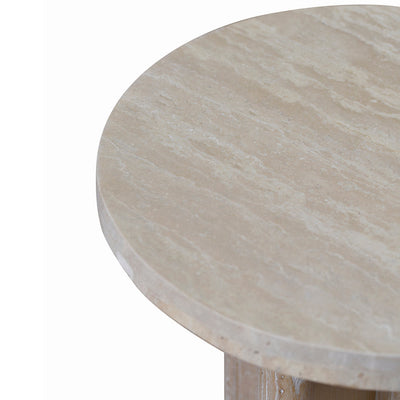 Travertine Marble Round Side Table - White Wash