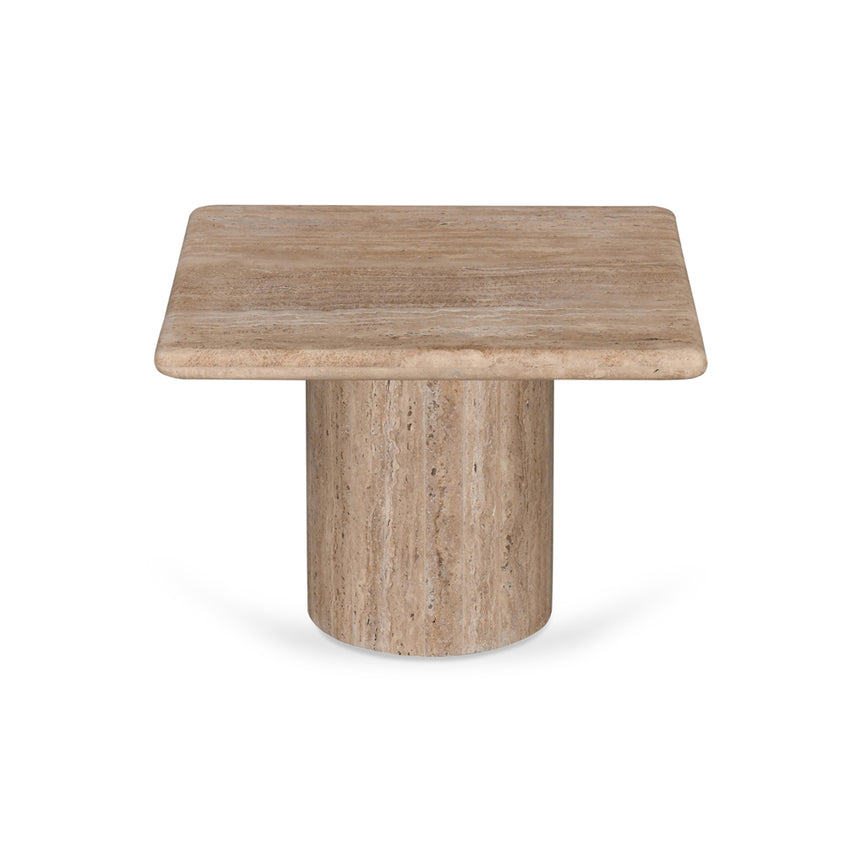 50cm Travertine Top Side Table - Natural