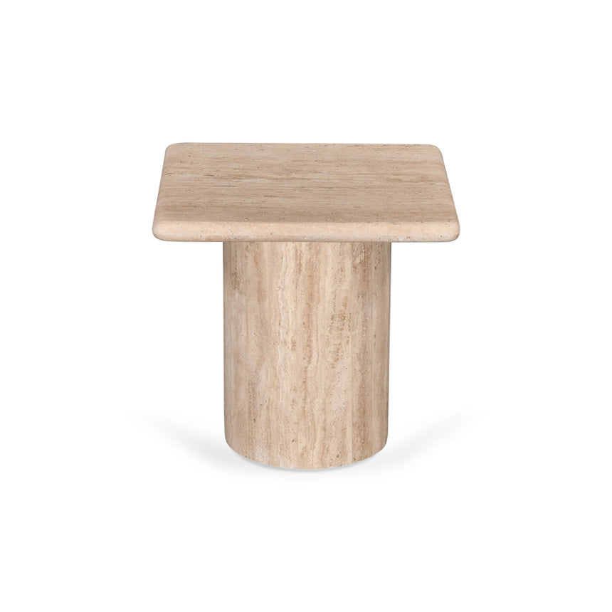 42cm Travertine Top Side Table - Natural