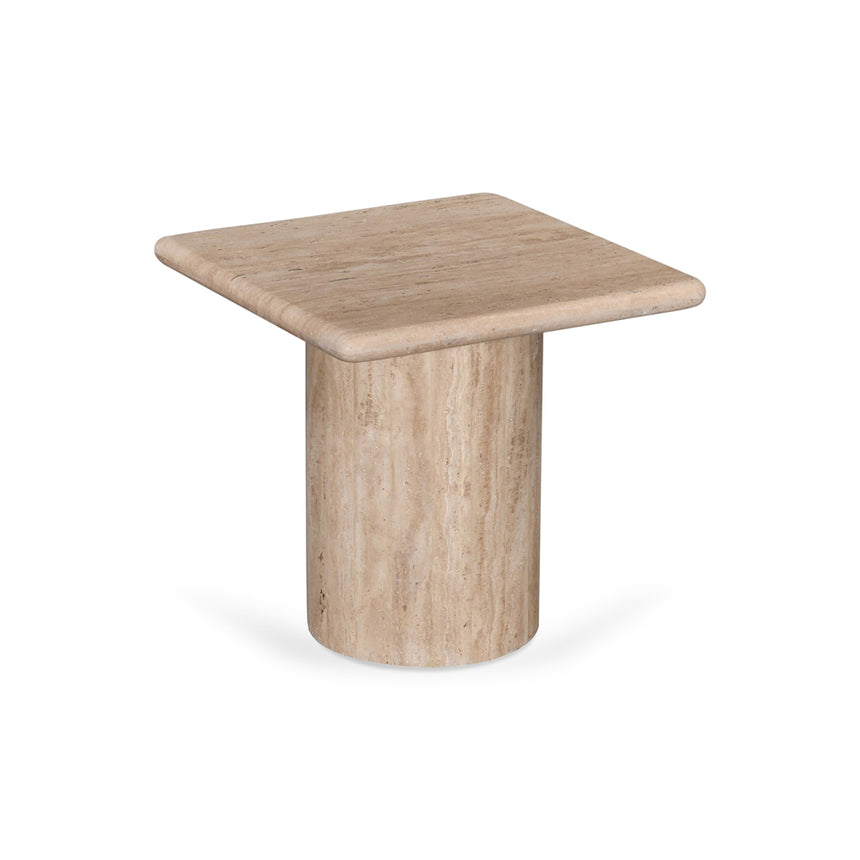 42cm Travertine Top Side Table - Natural