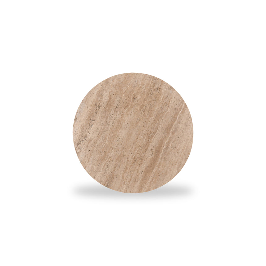 45cm Travertine Top Round Side Table - Walnut